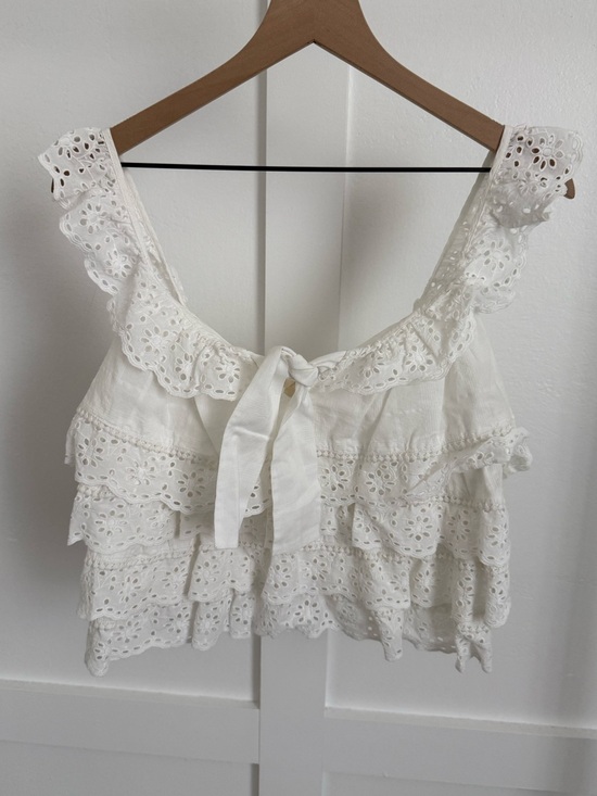 Zara Tops - Sezane Lia White Eyelet Ruffle Top